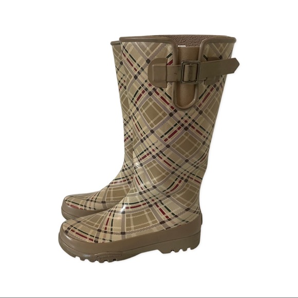 Sperry Plaid Tan Rubber Waterproof Rain-boots Size 6 - Picture 3 of 5